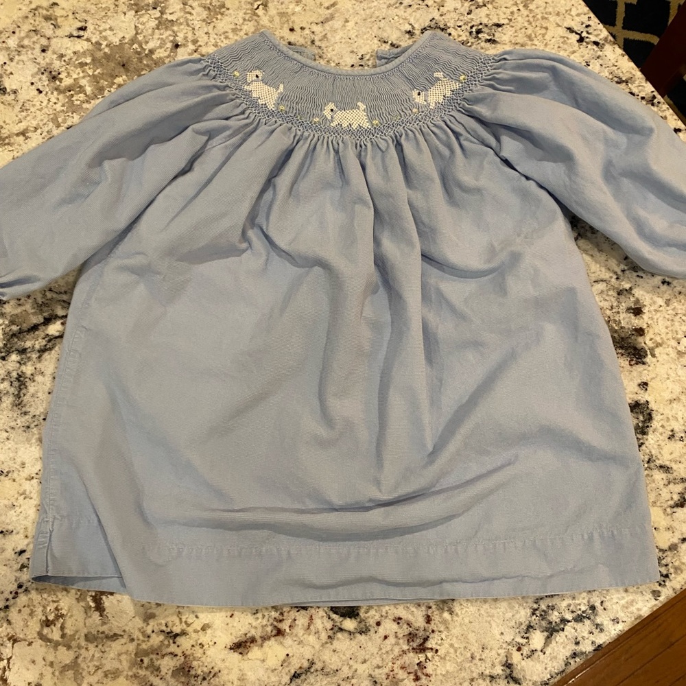 Westie Dog Smocked Blue Dress 18M
